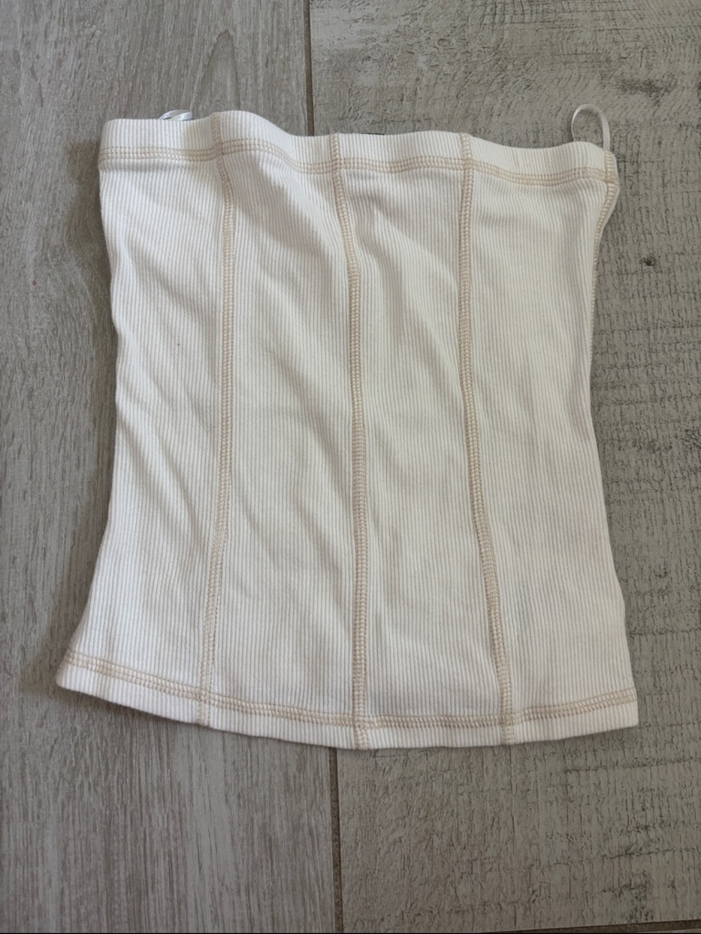 Divided Cream Ribbed Strapless Corset Tube Top